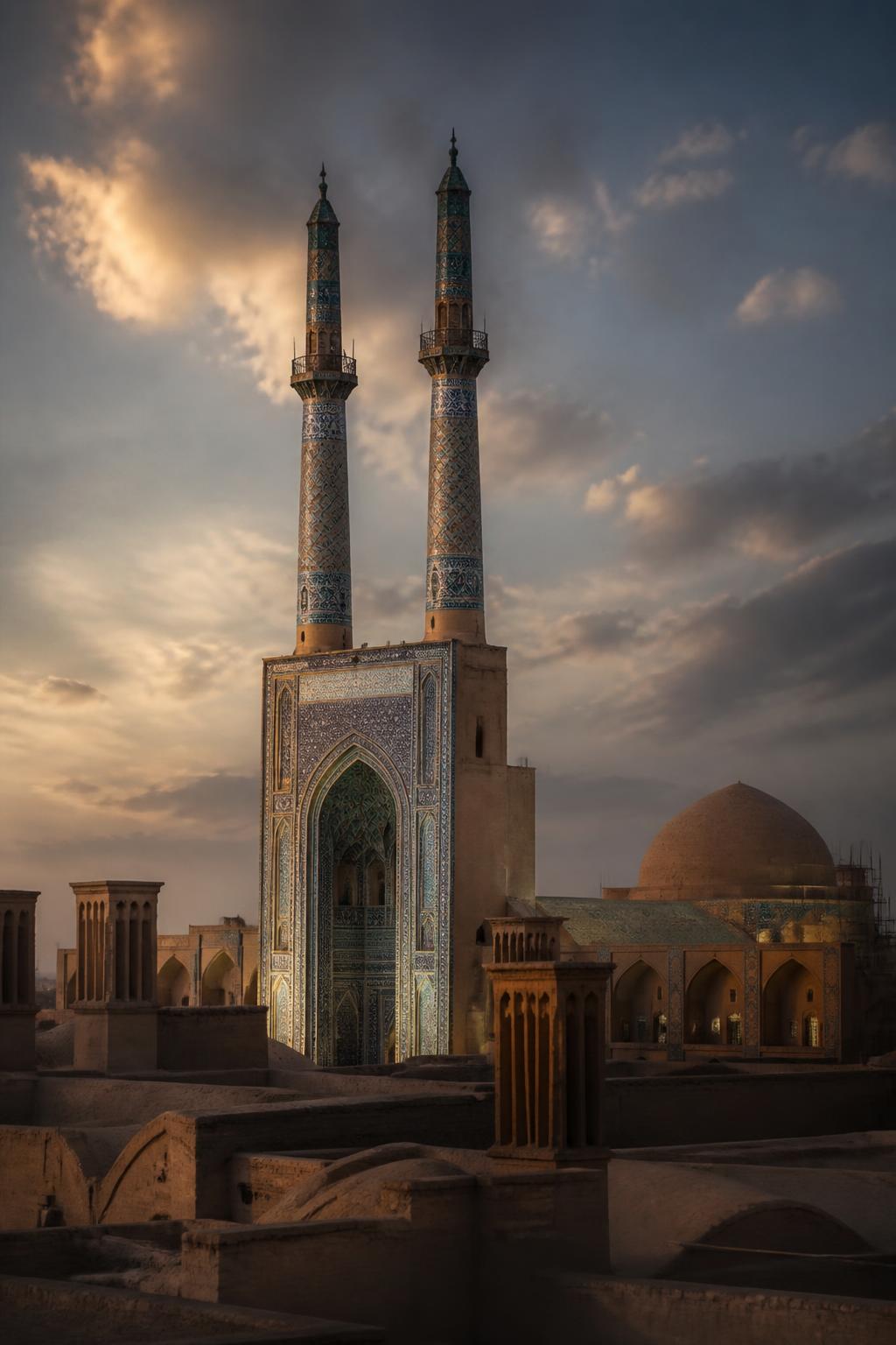 مسجد جامع یزد در غروب — Jameh Mosque of Yazd at dusk